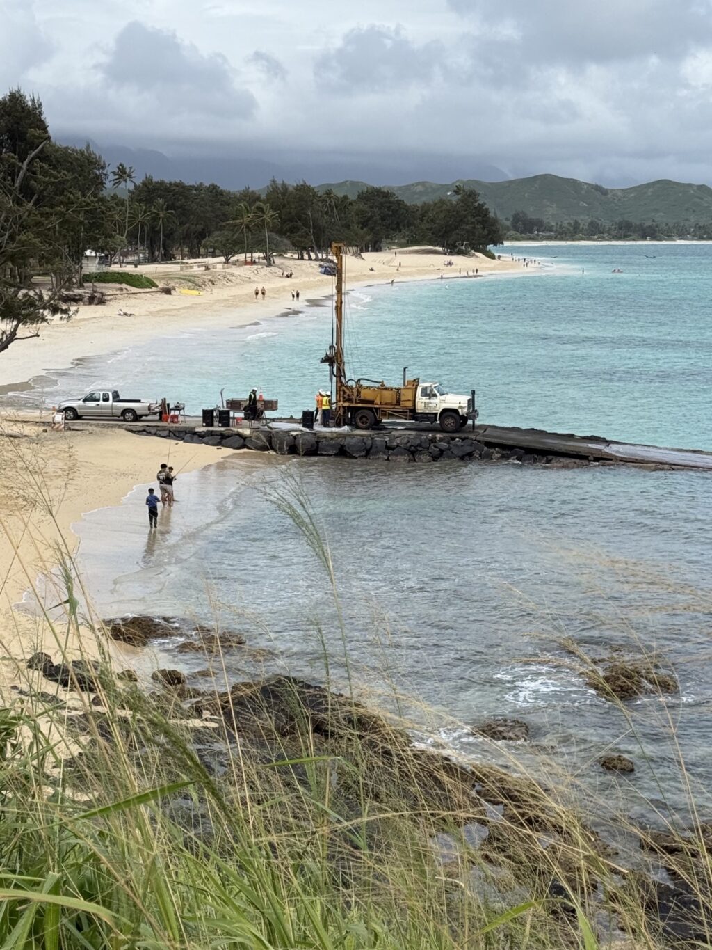 Kailua Beach Park boat ramp on March 19, 2025, during a survey for planned repairs, with Kailua Beach and the Koolau Mountains in the background.