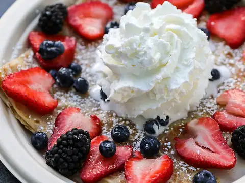Crêpe with berries and cream at Crepes No Ka ʻOi in Kailua, Oʻahu