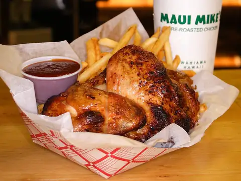 Fire-roasted chicken at Maui Mike’s Fire-Roasted Chicken in Kailua, Oʻahu